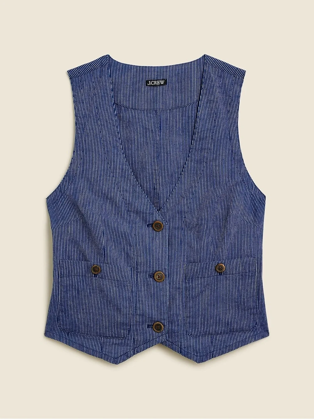 NWT JCrew Patch Pocket Vest Indigo Railroad Stripe Size 2 Navy Ivory $118 CA554